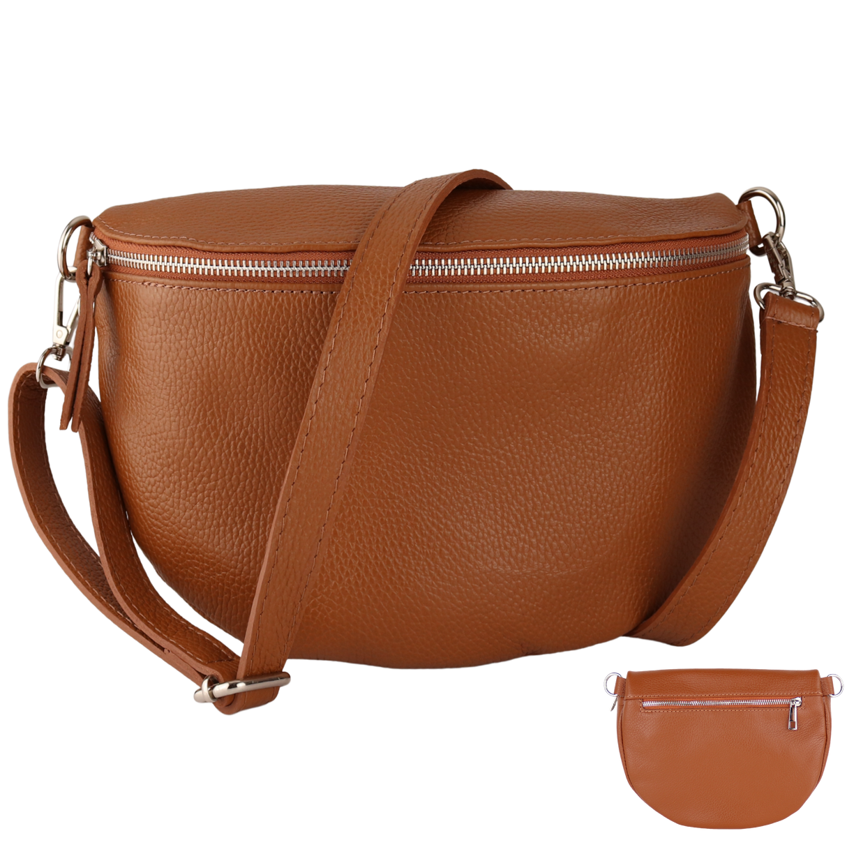 BTMRV Bauchtasche aus Echtleder Rückseite mit Reißverschlussfach