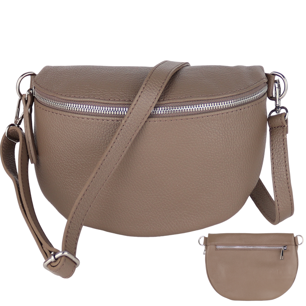 BTMRV Bauchtasche aus Echtleder Rückseite mit Reißverschlussfach