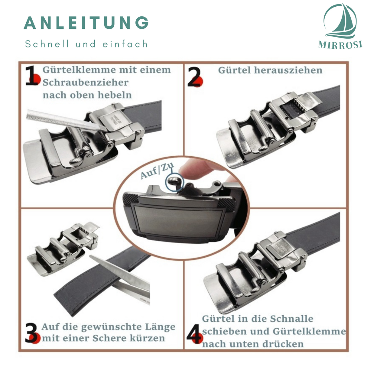 Ledergürtel Herren Automatik Breit 38mm, Kürzbar